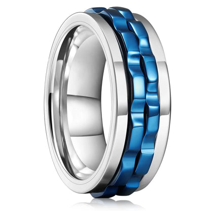 Fashion Punk Gear Fidget Ring — Rotating Titanium Steel Spinner Ring for Men, Biker, Wedding & Party Jewelry