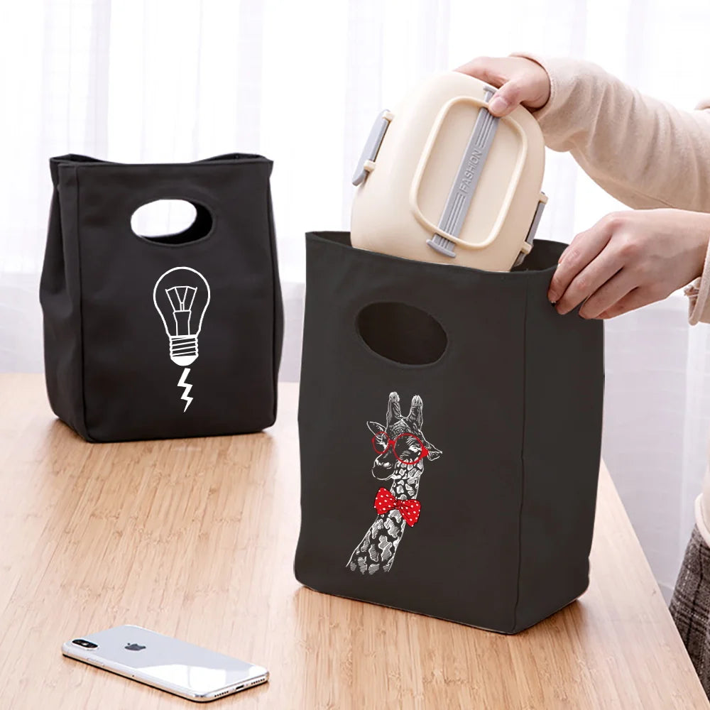 2024 Insulated Lunch Bag with Handle – Portable Thermal Cooler Lunch Box for Picnic, Travel & Food Storage, White Printed Design