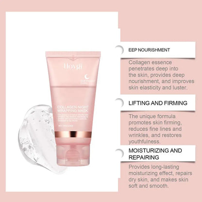Hydrolyzed Collagen Overnight Facial Mask - Peel-Off Hydrating & Firming Mask, Reduces Sagging & Dullness, Boosts Elasticity