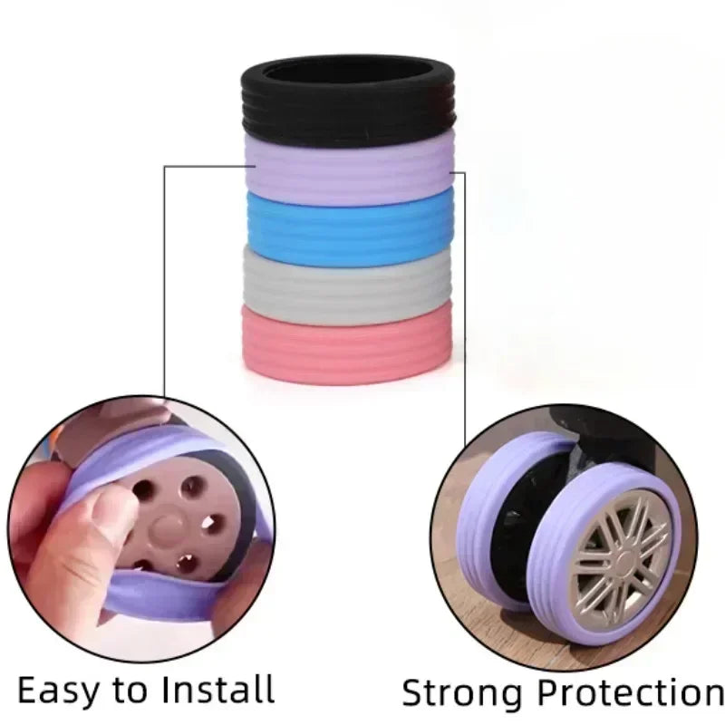 Silicone Caster Wheel Protectors for Luggage - Travel Suitcase Noise-Reducing Wheel Guards, Accessory Covers