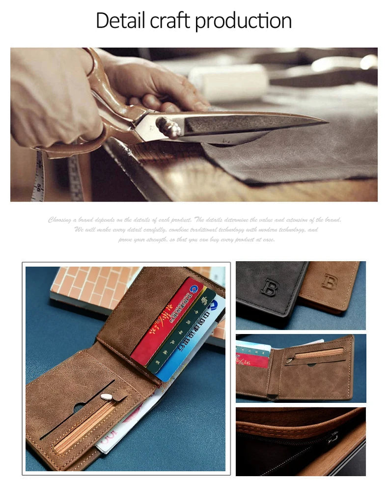 Retro Men’s Leather Wallet – Slim Money Purse with Coin Bag & Zipper, Stylish Dollar Design