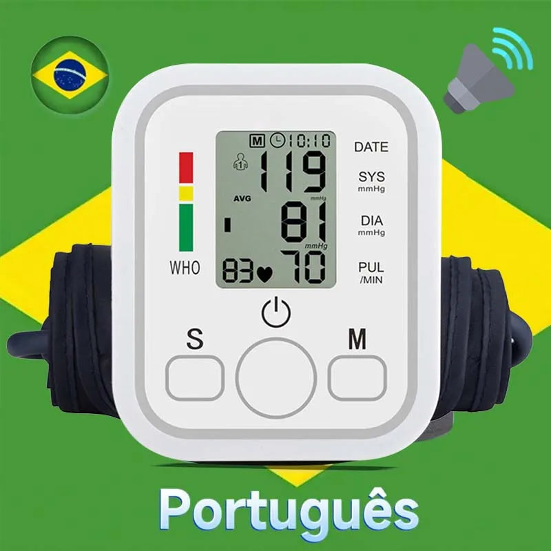 Spanish Voice Digital Arm Blood Pressure Meter – Medical Tonometer, Tensiometer, Sphygmomanometer with Pulse Measurement
