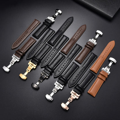 Genuine Leather Watch Strap - 18mm, 20mm, 22mm & 24mm Replacement Band with Butterfly Buckle for Men and Women