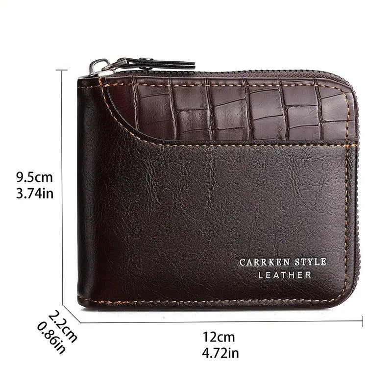 Leather Men's Wallet – Luxury Zipper Purse with Card Holders and Coin Pocket, RFID Protection, Perfect Gift for Men