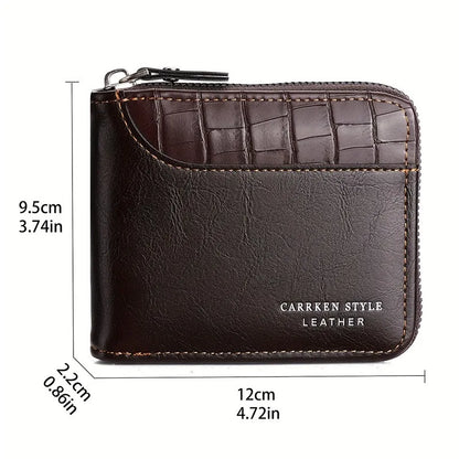 Leather Men's Wallet – Luxury Zipper Purse with Card Holders and Coin Pocket, RFID Protection, Perfect Gift for Men
