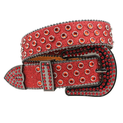 Women’s Rhinestone Skull Leather Belt – Luxury Designer Studded Strap for Jeans, White & Black