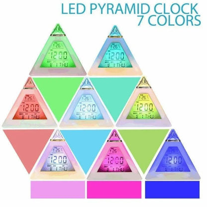 Triangular Digital LED Table Clock – 7-Color Changing Display, Temperature, Week, Alarm for Bedside & Room Decor