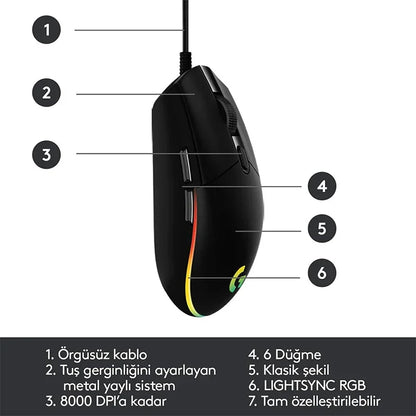 Logitech G102 Wired Gaming Mouse – 8000 DPI RGB Optical Sensor for PC, Mac & Laptop
