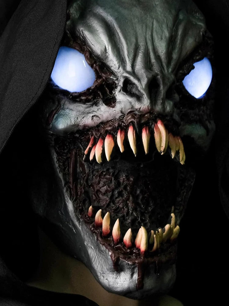 Halloween Demon Latex Mask – Scary Exorcist Smile White Eyes Costume & Party Accessory