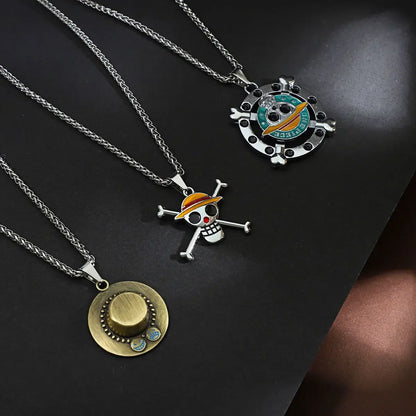 One Piece Luffy & Ace Necklace – Anime Straw Hat Metal Pendant for Men & Women, Sweater Chain Birthday Gift