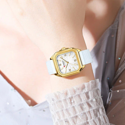 CURREN Square Women’s Quartz Watch - Casual Silicone Strap Fashion Wristwatch with Gift Box