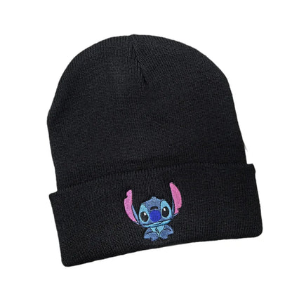 Cartoon Embroidered Knit Beanie Hat – Cute Unisex Stretchy Thermal Cap for Adults & Kids, Perfect Christmas Gift