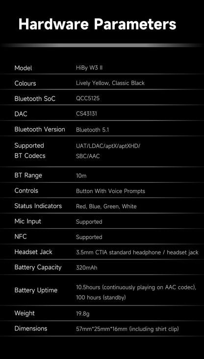 HiBy W3 II/W3 GEN 2 Type C USB DAC Dongle - Wireless Bluetooth Decoder, Headphone Amplifier, AMP, CarPlay, NFC, CVC Mic for Android & iOS