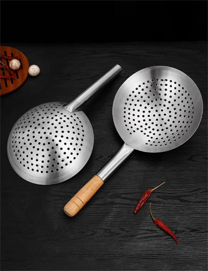 Thickened 304 Stainless Steel Colander with Long Handle – Large Kitchen Sieve for Oil, Flour, Noodles & Dumplings