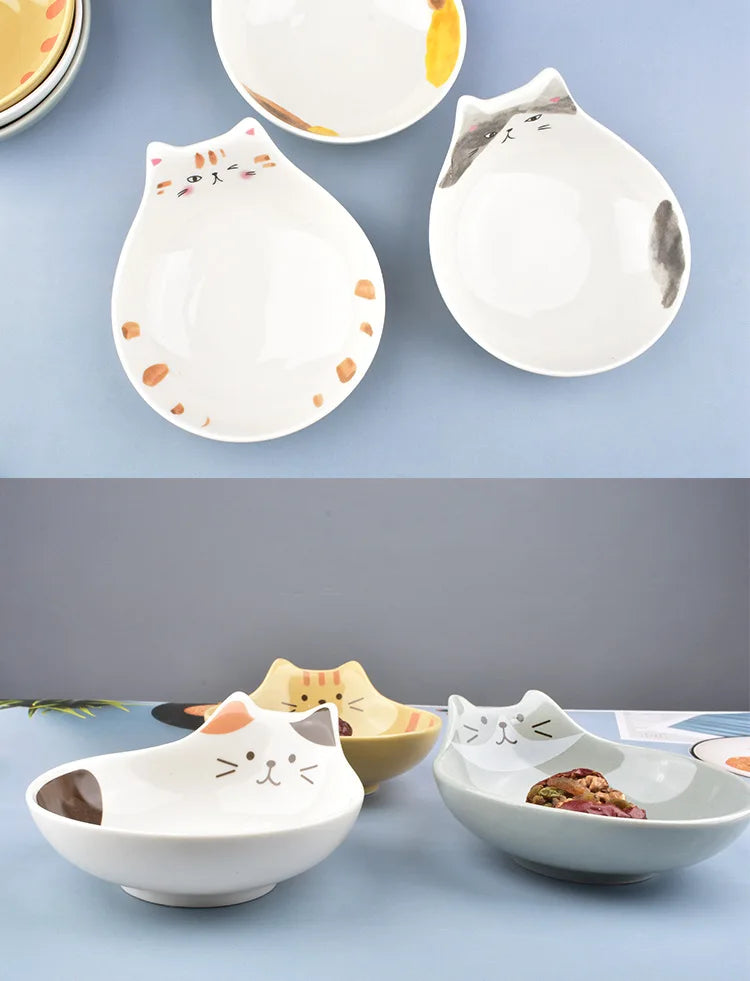 Cartoon Cat Face Ceramic Bowl — Cat-Shaped Salad, Dessert, and Rice Bowl for Kids, Home Kitchen Tableware