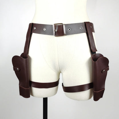 Ancient Tombs Lara Gun Holster Belt – Women’s Western Denim Cosplay Belt for Role-Playing & Costume Guns Holder