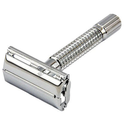 Men's Facial Shavers – Stainless Steel Double-Ended Manual Razor with Blades, Barbershop Razor with Steel Shank