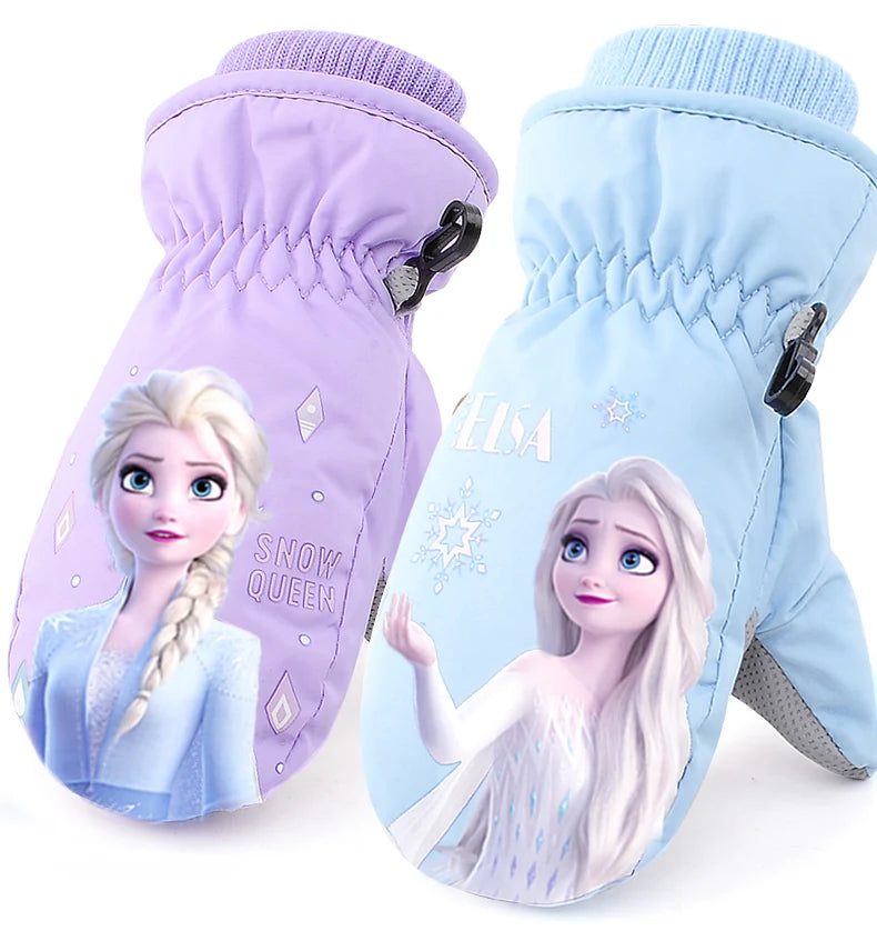 Hasbro Princess Elsa Finger Ski Gloves - Cute Kawaii Velvet, Thickened & Waterproof Gloves for Girls, Warm Winter Kids Gloves