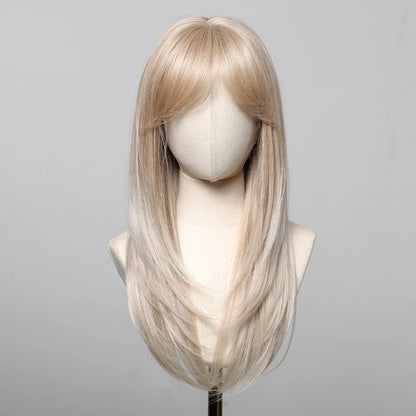 ALAN EATON Blonde Layered Synthetic Wig with Bangs – Long Straight Heat-Resistant Wig for Women & Girls, Natural Daily Hair