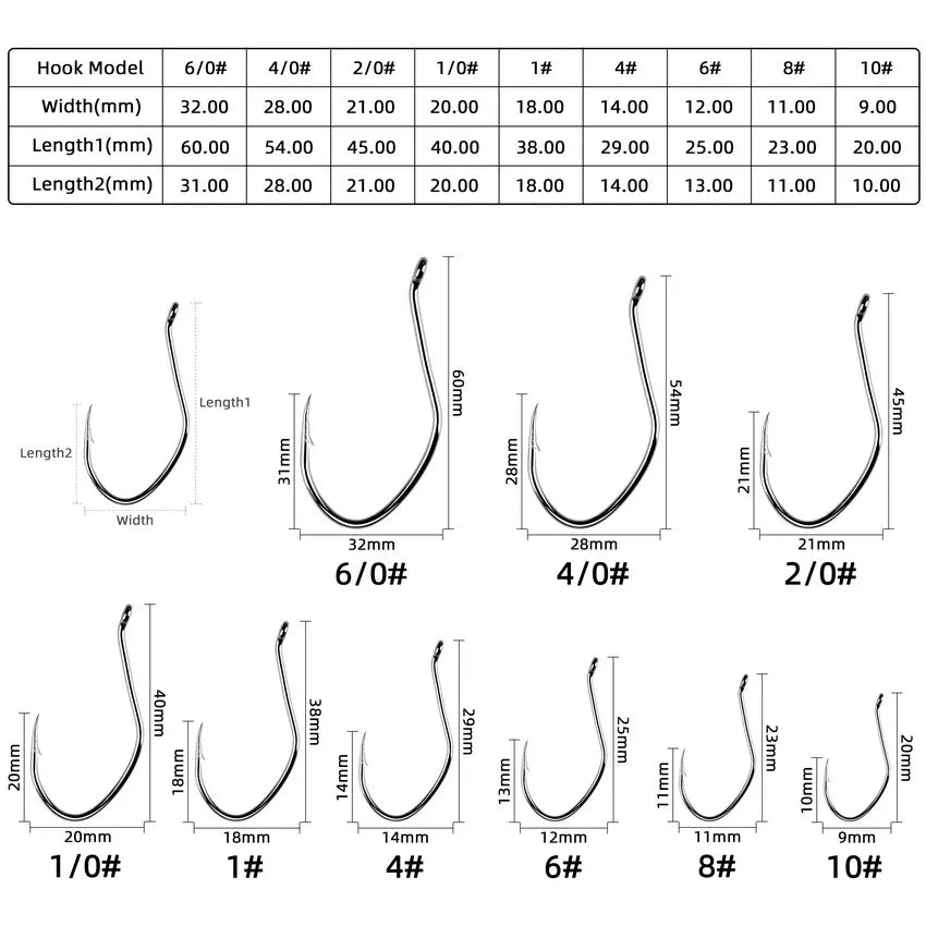 10pcs Catfish Fishing Hooks – High Carbon Steel Barbed Circle Hooks 6/0–10 V-Sharp Tackle