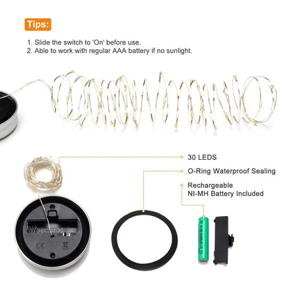 Mason Jar Solar Bottle Lights – LED String Fairy Lights, Waterproof Hanging Lantern for Garden & Wedding Decorations