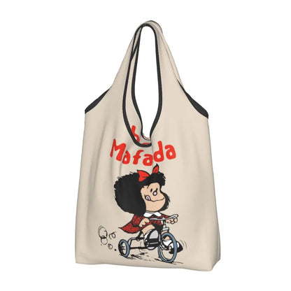 Anime Mafalda Cartoon Grocery Tote Bag – Large Capacity Fashion Shopper Shoulder Handbag, Portable Kawaii Canvas Bag for Everyday Use