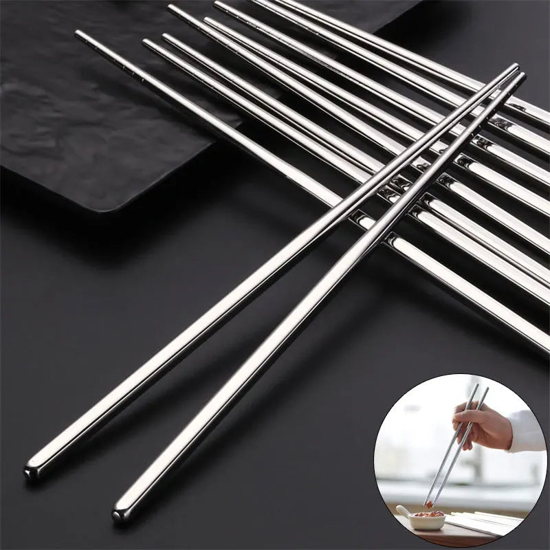 2–5 Pairs 304 Stainless Steel Chopsticks – Non-Slip Metal Sushi Sticks for Korean, Japanese & Chinese Food