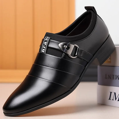 Men's Classic Leather Slip-On Shoes - Pointed Toe Oxfords for Business, Office & Weddings