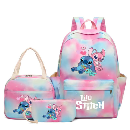 3Pcs Lilo & Stitch School Backpack Set – Colorful Cartoon Bookbag with Lunch Bag for Kids & Teens