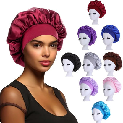 Women's Silky Satin Night Sleep Cap - Double Layer Adjustable Hair Bonnet, Shower Cap for Curly Hair Styling Accessories