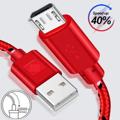 2.4A Micro USB Cable – Nylon Braided 0.5m/1m/2m/3m for Data Sync & Charging, Compatible with Samsung, Huawei, Xiaomi, Android