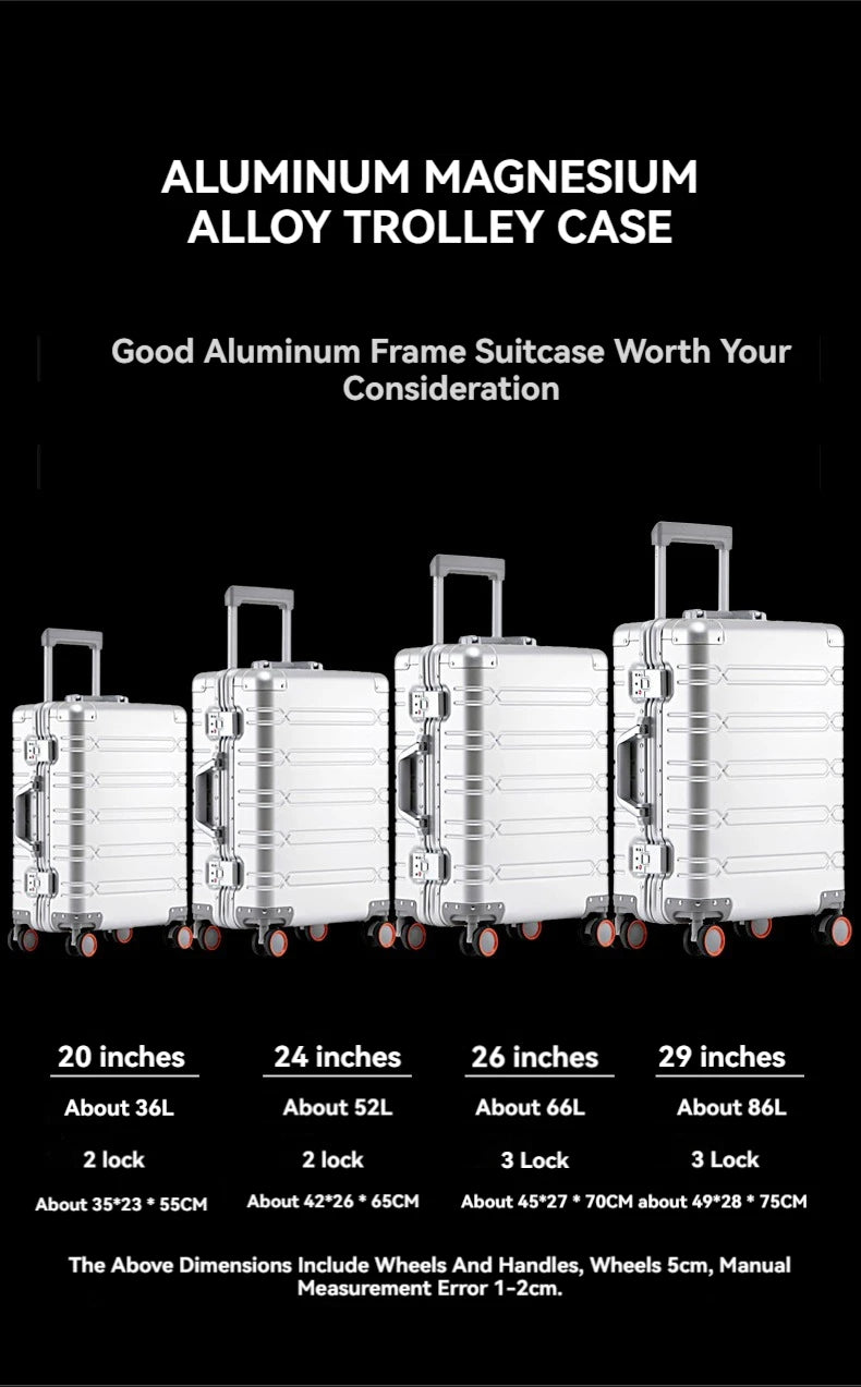 2024 Large Capacity Luggage Sets - Durable Aluminum Suitcase for Women - Carry-On Boarding Travel Options 20/24/29 Inch