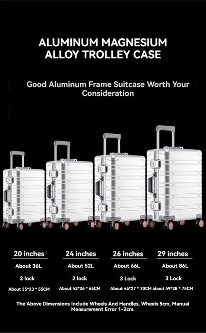 2024 Large Capacity Luggage Sets - Durable Aluminum Suitcase for Women - Carry-On Boarding Travel Options 20/24/29 Inch