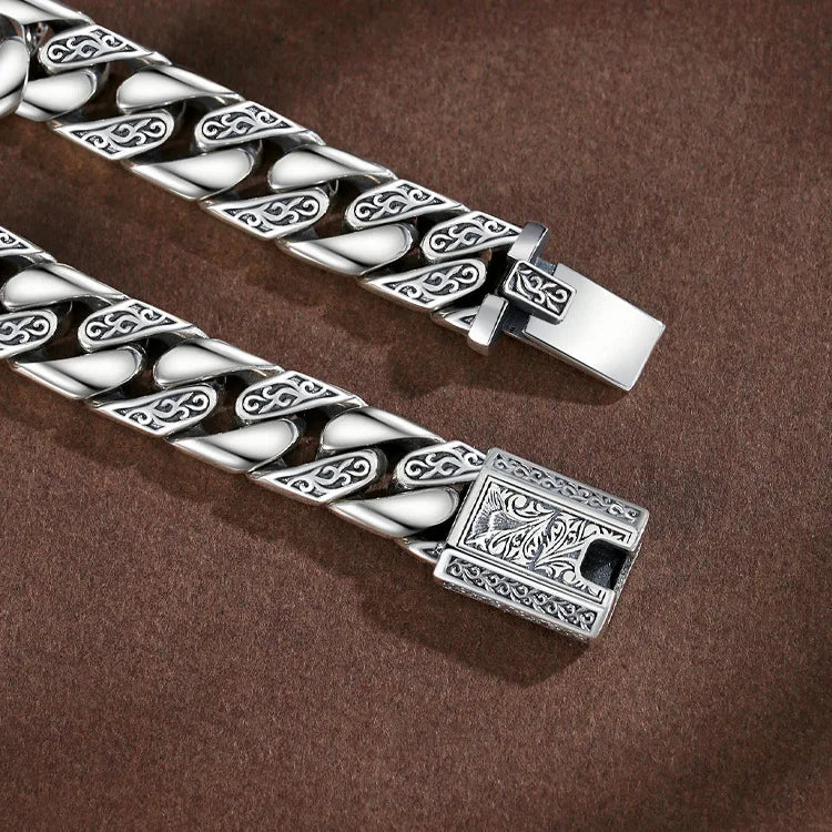 S925 Sterling Silver Vine Garland Bracelet - Retro Punk Tank Style Jewelry Gift