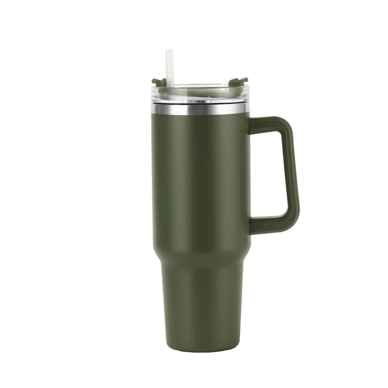 40oz Stainless Steel Insulated Water Bottle with Handle – Cold-keeping Tumbler with Lid, Straw, and Mug for Summer Outdoor Activities