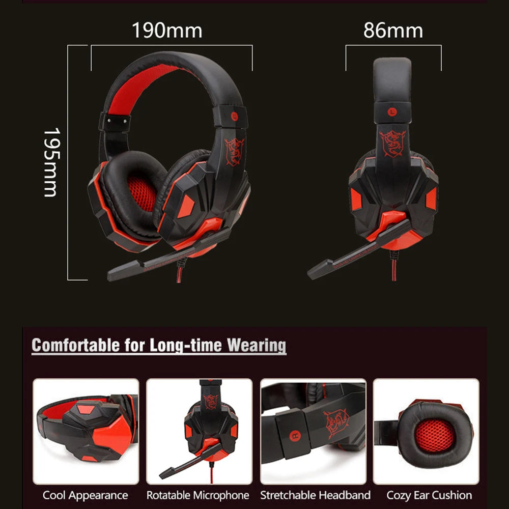 3.5mm Wired Gaming Headphones - Adjustable Microphone, Bass Stereo, Compatible with PS4, PS5, Xbox, Smartphone and Laptop