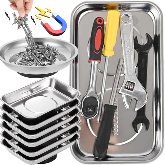 Rectangular Magnetic Parts Tray - Stainless Steel Screw Bowl Organizer for Nuts, Bolts, Hardware & Tool Storage