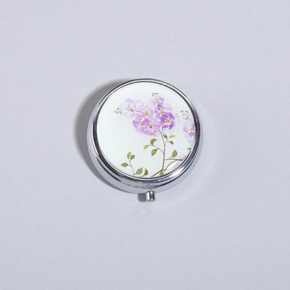 3-Compartment Stainless Steel Pill Box - Round Floral Medicine Organizer, Portable Capsule Case with Dividers