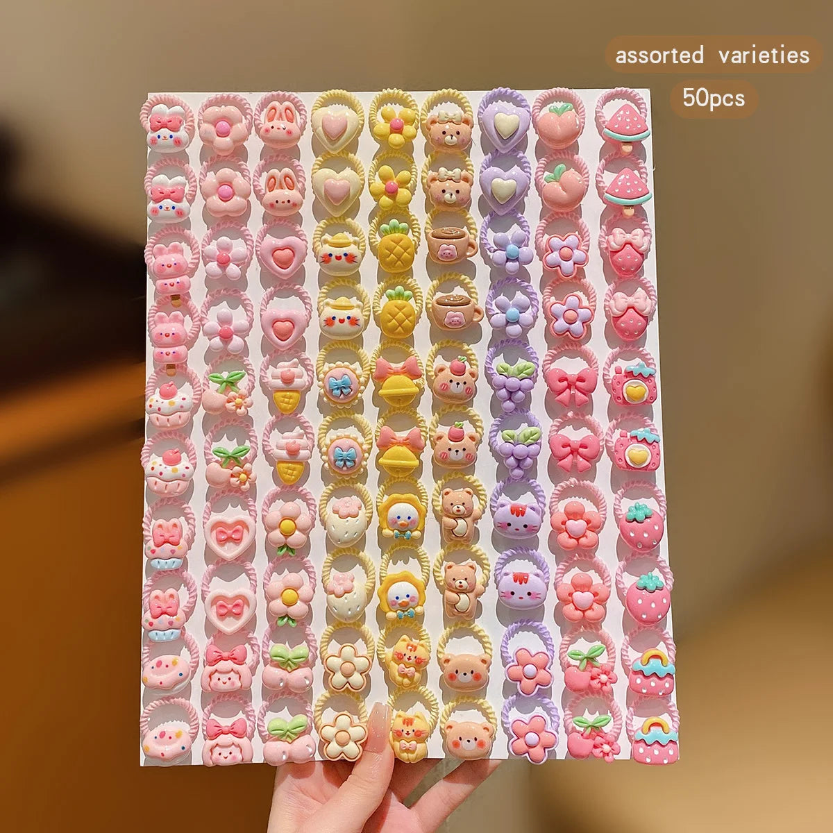 50PCS Cute Cartoon Hair Ties - Random Mini Elastic Hair Bands for Girls, Everyday Hairstyles, and Hair Accessories