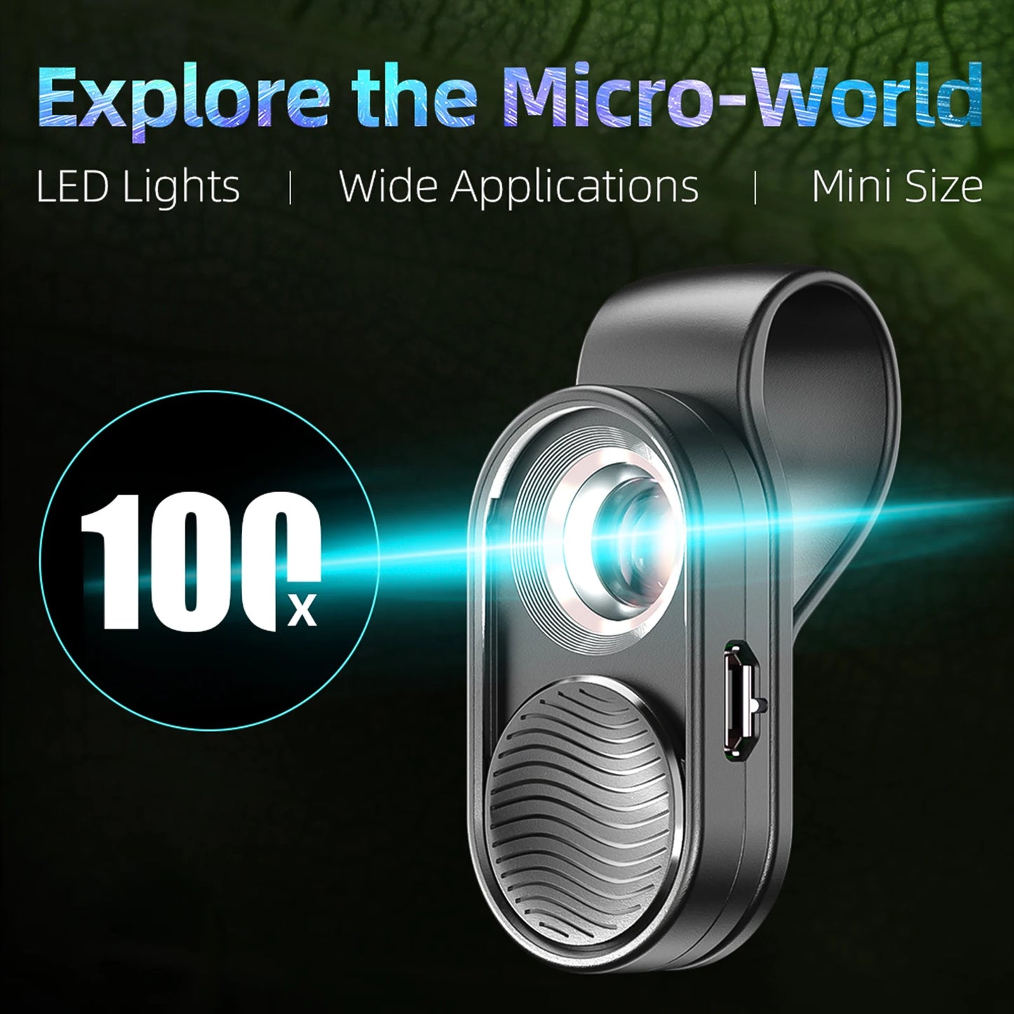 100X/200X Microscope Phone Lens with Clip – Magnifier for Plants, Insects, Hair, Skin, Jewelry & Jade Inspection