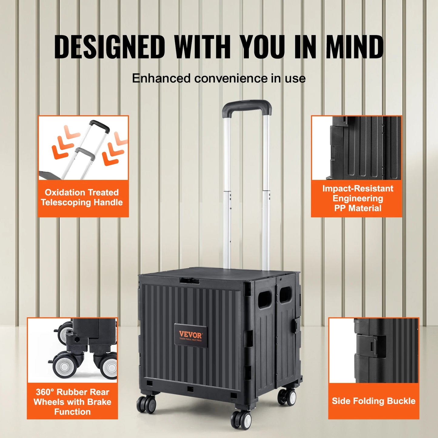 VEVOR Foldable Utility Cart – Portable Handcart with Telescoping Handle & Wheels for Shopping, Travel, Office, and Garden Use