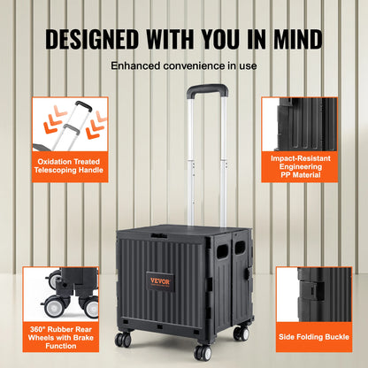 VEVOR Foldable Utility Cart – Portable Handcart with Telescoping Handle & Wheels for Shopping, Travel, Office, and Garden Use