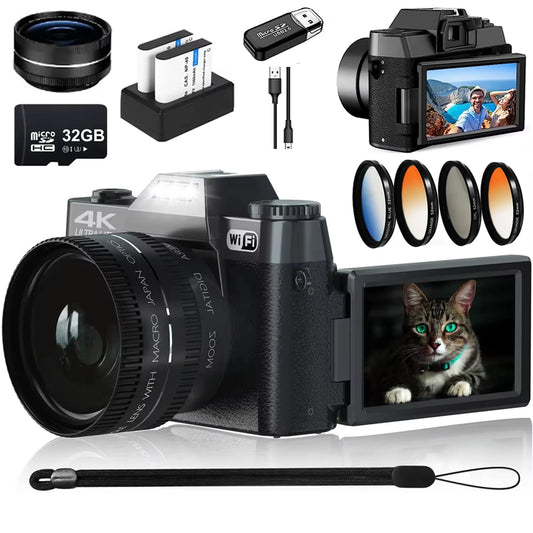 48MP Digital Photography Camera – 4K WiFi Web Camcorder, Vintage Vlog Video Recorder, 16X Zoom, 3" Flip Screen for YouTube