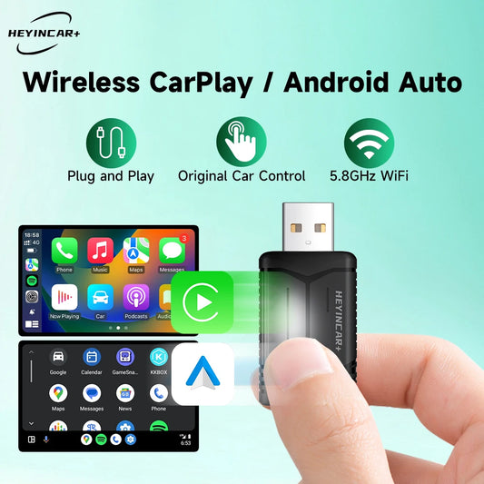 2025 HEYINCAR 2-in-1 Wireless Android Auto & CarPlay Adapter – Plug and Play for Kia, Volvo, Audi, MG, VW, Hyundai, Jeep