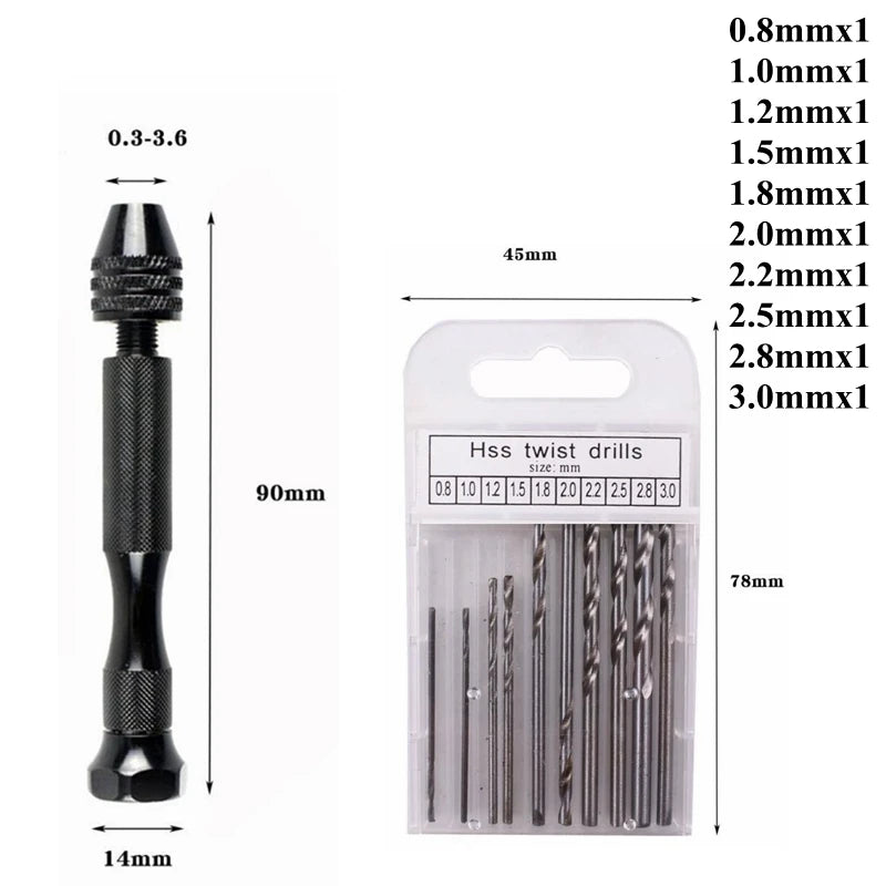 Mini Aluminum Hand Drill with Keyless Chuck – HSS Steel Twist Drill Bit for Woodworking & Manual Drilling
