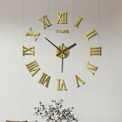 Large 3D DIY Silent Wall Clock — Simple Modern Punch-Free Wall Sticker in Black, Gold, or Silver