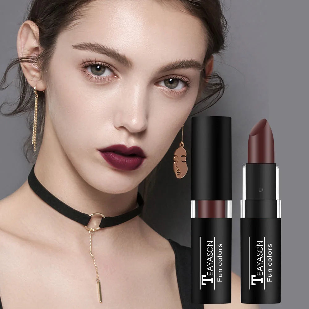 12 Color Matte Lipstick Set - Waterproof Long Lasting Lip Gloss Makeup in Black Blue Purple & Red Shades