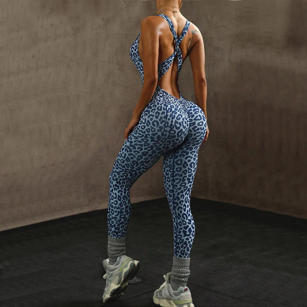 Women’s One-Piece Pad Jumpsuit Yoga Set – Flared Scrunch Workout Pants & Trendy Activewear XP10