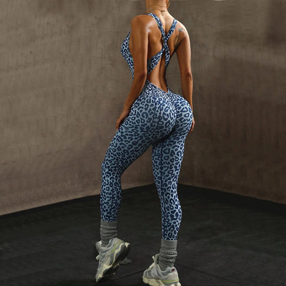 Women’s One-Piece Pad Jumpsuit Yoga Set – Flared Scrunch Workout Pants & Trendy Activewear XP10