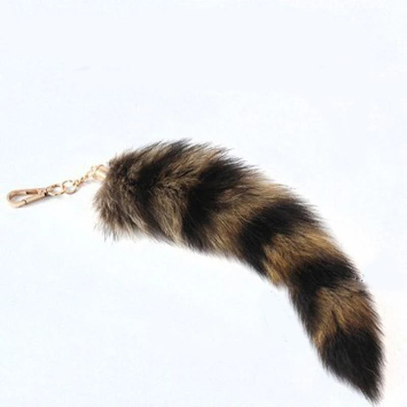Plush Fox & Raccoon Tail Keychain – 28cm Furry Animal Tail Pompom Bag Charm & Keyring Pendant